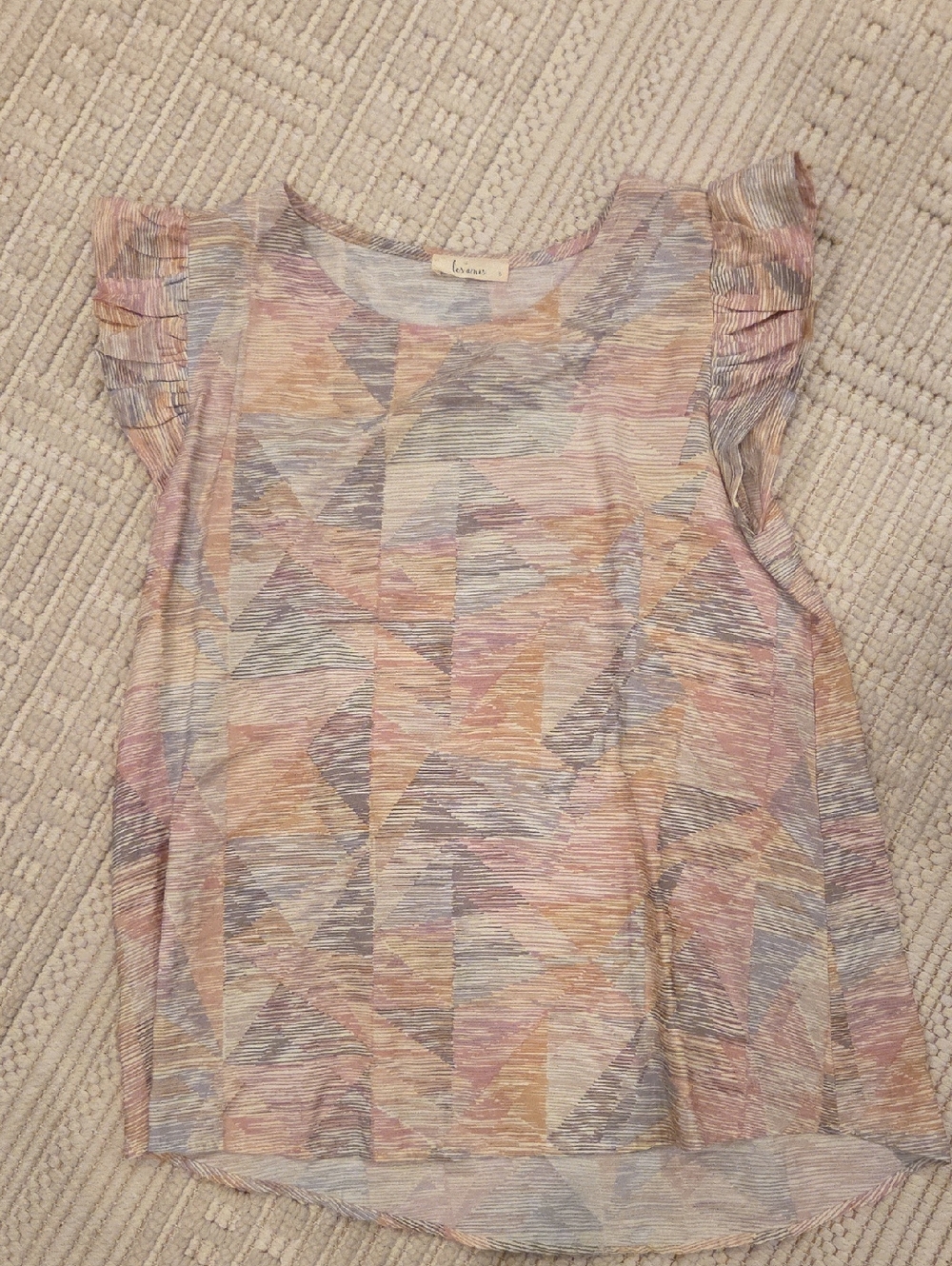 Les Amis Light Pastel Geometric Flutter Sleeve Top